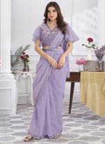 Shimmer Georgette Mauve Party Wear Embroidery Work Ready To Wear Saree